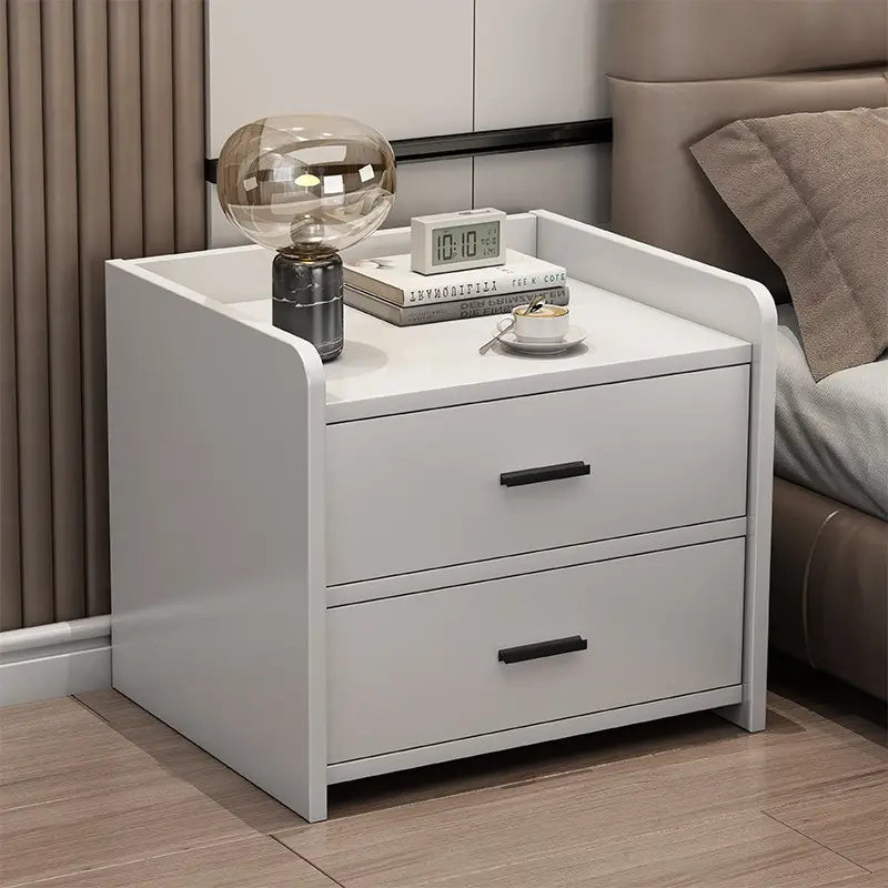 Compact Space-Saving Bedside Table - White