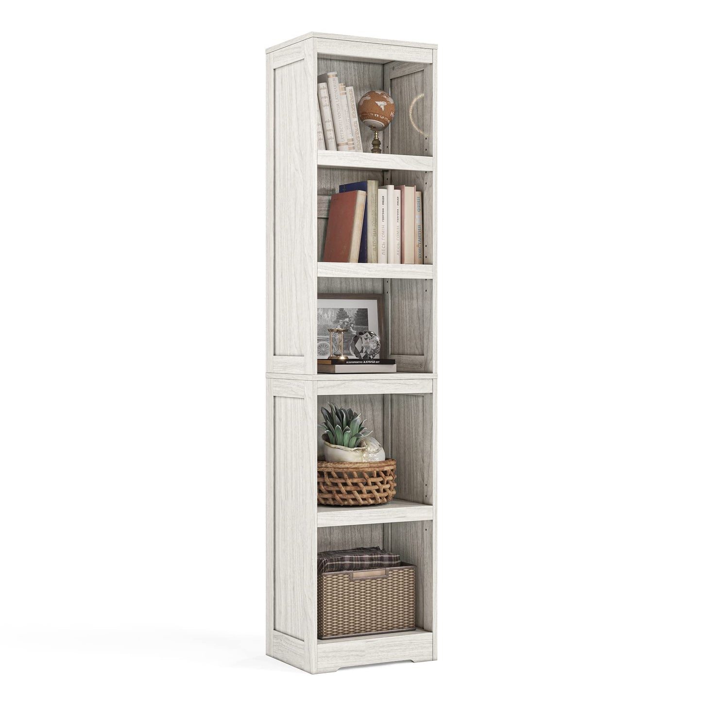 LINSY HOME 5-Regal Bücherregal Schmales Bücherregal Standregal Ausstellungsregal 173 cm Hohes Bücherregal Heimdekor Möbel für Home Office Wohnzimmer Schlafzimmer - Weiße Eiche
