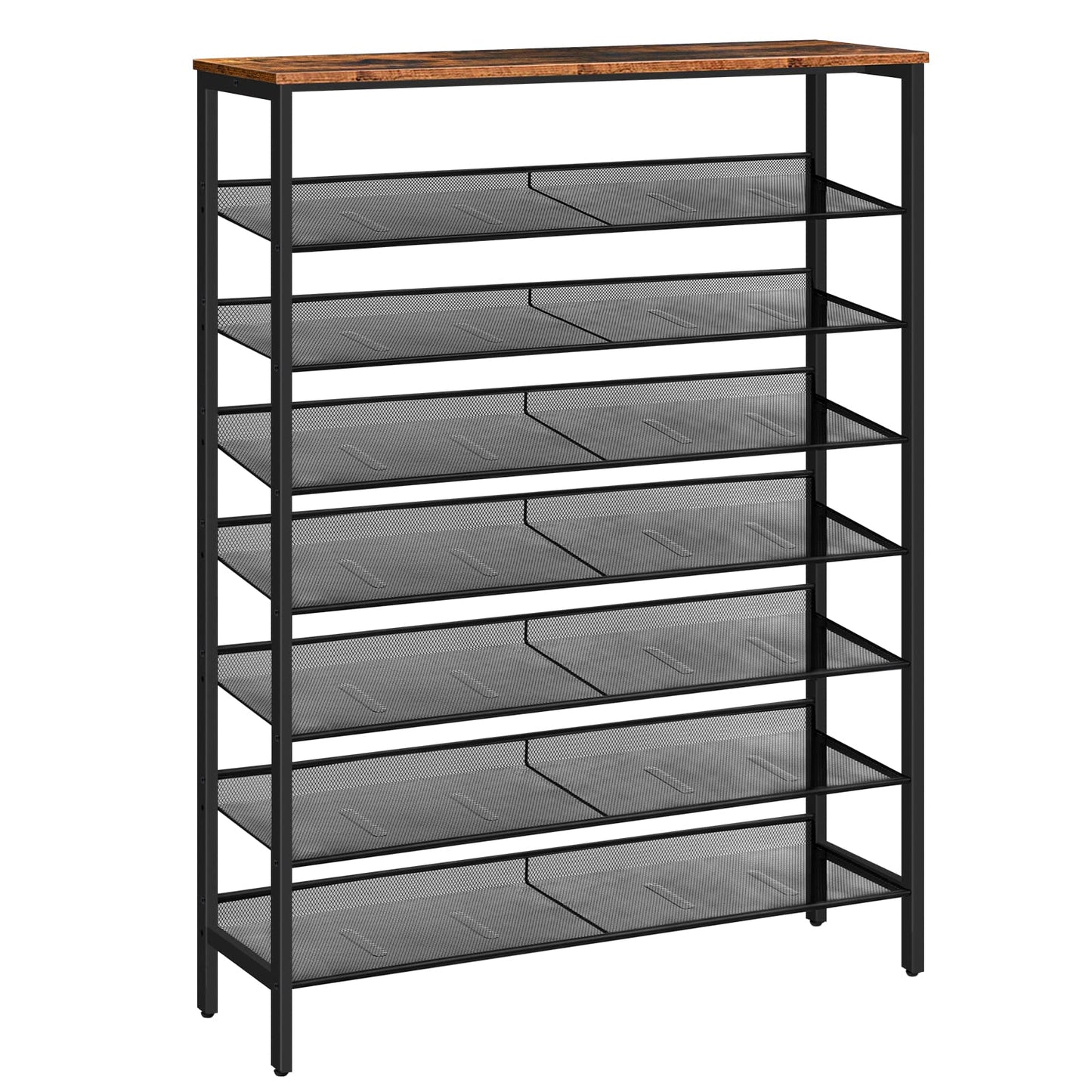 HOOBRO 8-Tier Shoe Rack Organizer Large Capacity Metal Shoe Shelf Sturdy Shoe Storage with Top Shelf for 32-40 Pairs of Shoes Space Saver Industrial Rustic Brown and Black BF118XJ01