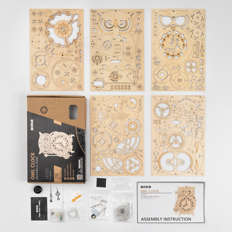 DIY Modell einer mechanischen Eulen-Holzuhr für die Heimdekoration