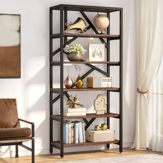 Tribesigns 71 Zoll Industrie-Bücherregal 6 Ablagen Etagere Bücherregal freistehend offene Bücherregale Aufbewahrungsregal Holzregale Organizer für Schlafzimmer Home Office Wohnzimmer