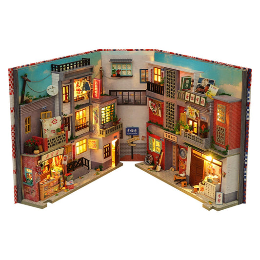 Kisoy Miniatur-DIY-Haus-Kit, hölzernes DIY-Puppenhaus mit Möbeln für Jugendliche und Erwachsene, handgefertigtes Puppenhaus-Spielzeug mit Möbeln und Licht für Geburtstag/Weihnachten (Old Time Lane)