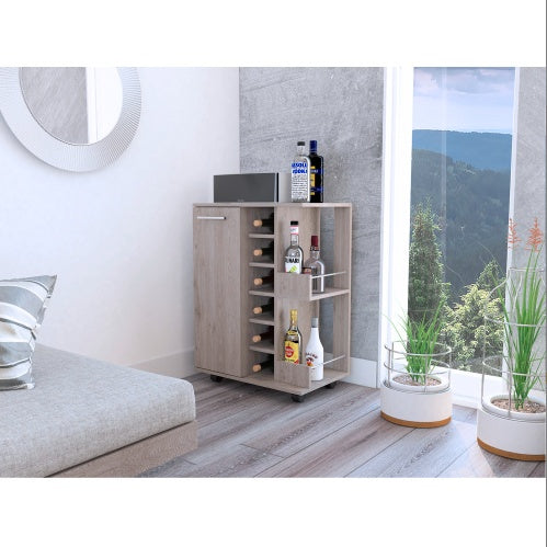 Heller Eiche 2-Regal 6-Flaschen Barwagen mit Unterteilung