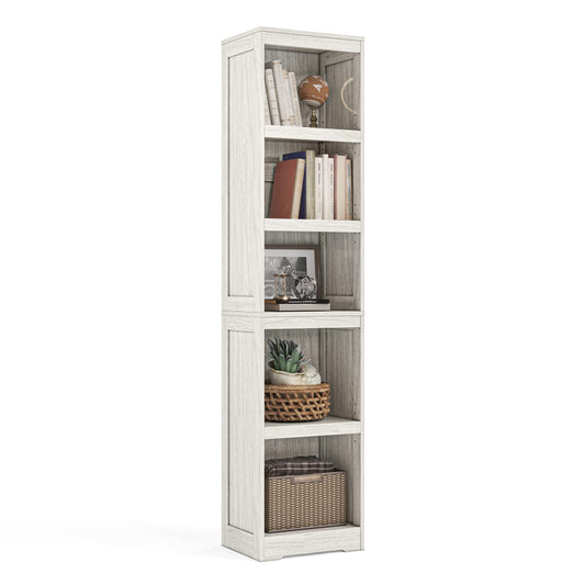 LINSY HOME 5-Regal Bücherregal Schmales Bücherregal Standregal Ausstellungsregal 173 cm Hohes Bücherregal Heimdekor Möbel für Home Office Wohnzimmer Schlafzimmer - Weiße Eiche