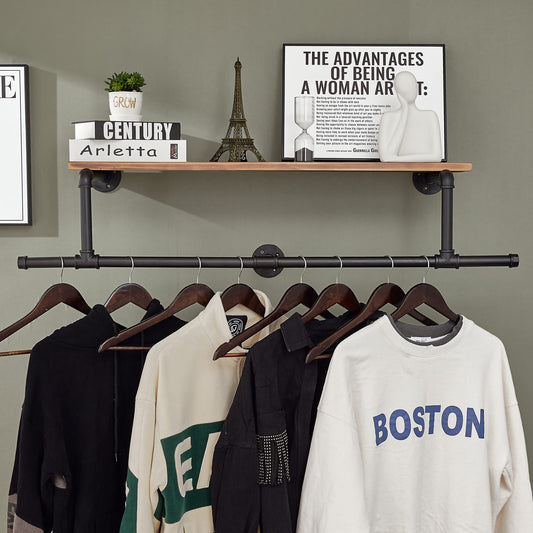 TEDIDUWA 36In Industrierohr Kleiderständer mit oberer Ablage, platzsparender, wandmontierter Kleiderständer mit Kleiderstange für Kleiderschrank, Wäschezimmer. (1T Braun)…