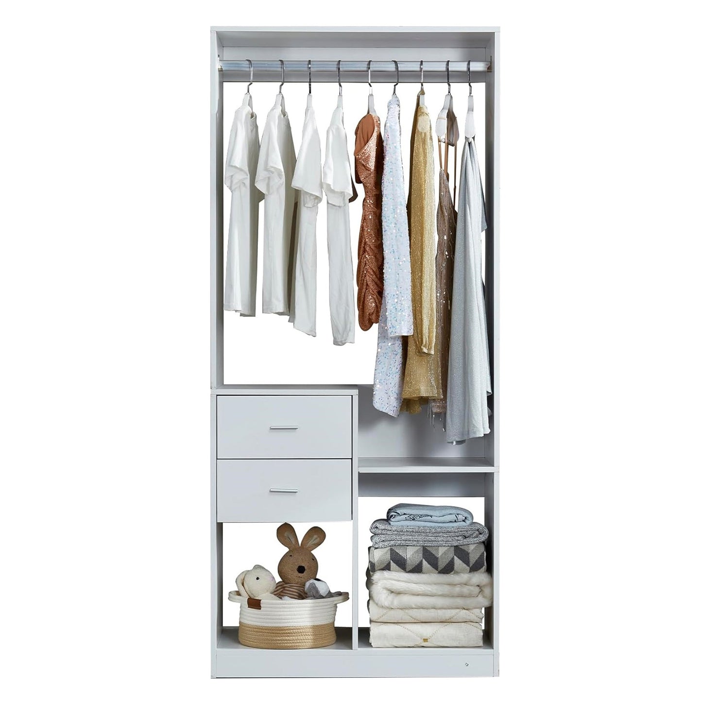 305 GreyCloset System: Begehbares Schranksystem mit 4 Schubladen, Schrank-Set mit Regalen, Kleiderstange, Metallgriffen, integriertem Stauraum, 80 cm B x 40 cm T x 180 cm H