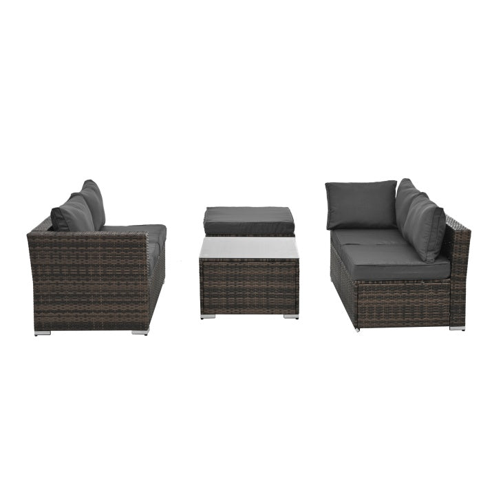 Terrassenmöbel, Outdoor-Möbel, saisonale PE-Geflechtmöbel, 4-teilige Korbmöbel mit Couchtisch aus gehärtetem Glas