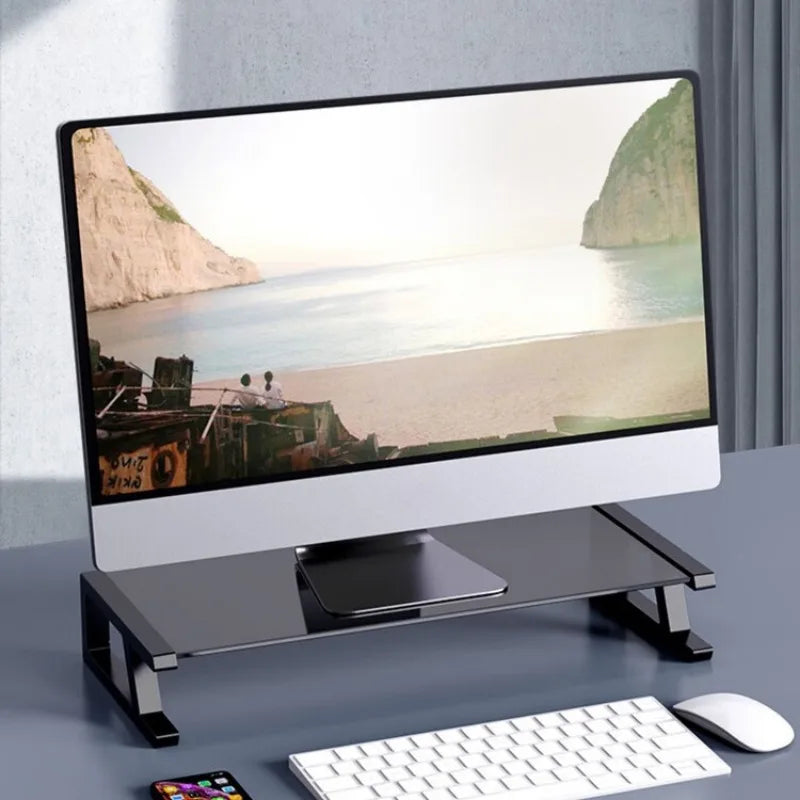 Desktop Screen Monitor Tempered Glass Bracket Black Rack