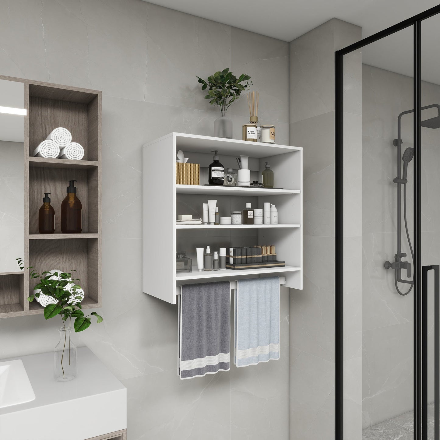 B1 Kleiderschrank-Organizer-System: Wandmontierte Kleiderschrank-Organizer und Aufbewahrung begehbarer Kleiderschrank System Kleiderstange und Regale Moderne Kleiderschrank-Aufbewahrung für Schlafzimmer 80 cm B x 40,7 cm T x 80 cm H